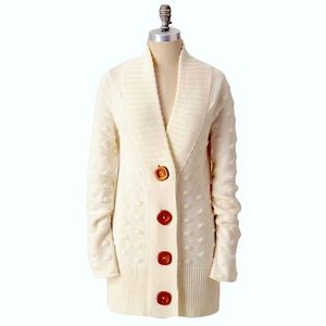 Anthropologie Sz M Chunky Knit Bubbling Up Cardigan Cream Oversized Long Wool